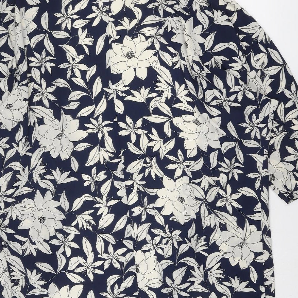 Oasis Womens Blue Floral Polyester Kimono Blouse Size M V-Neck