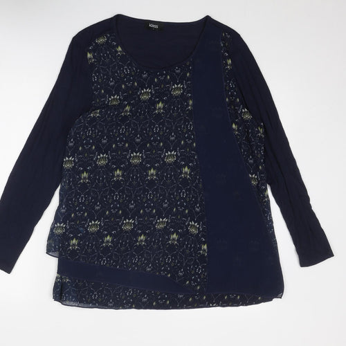 Klass Womens Blue Geometric Polyester Basic Blouse Size L Boat Neck