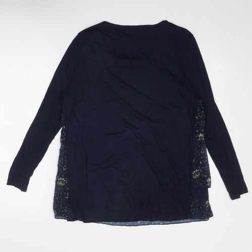 Klass Womens Blue Geometric Polyester Basic Blouse Size L Boat Neck