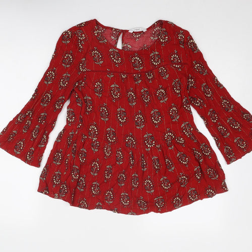 NEXT Womens Red Geometric Viscose Basic Blouse Size 6 Boat Neck - Peplum