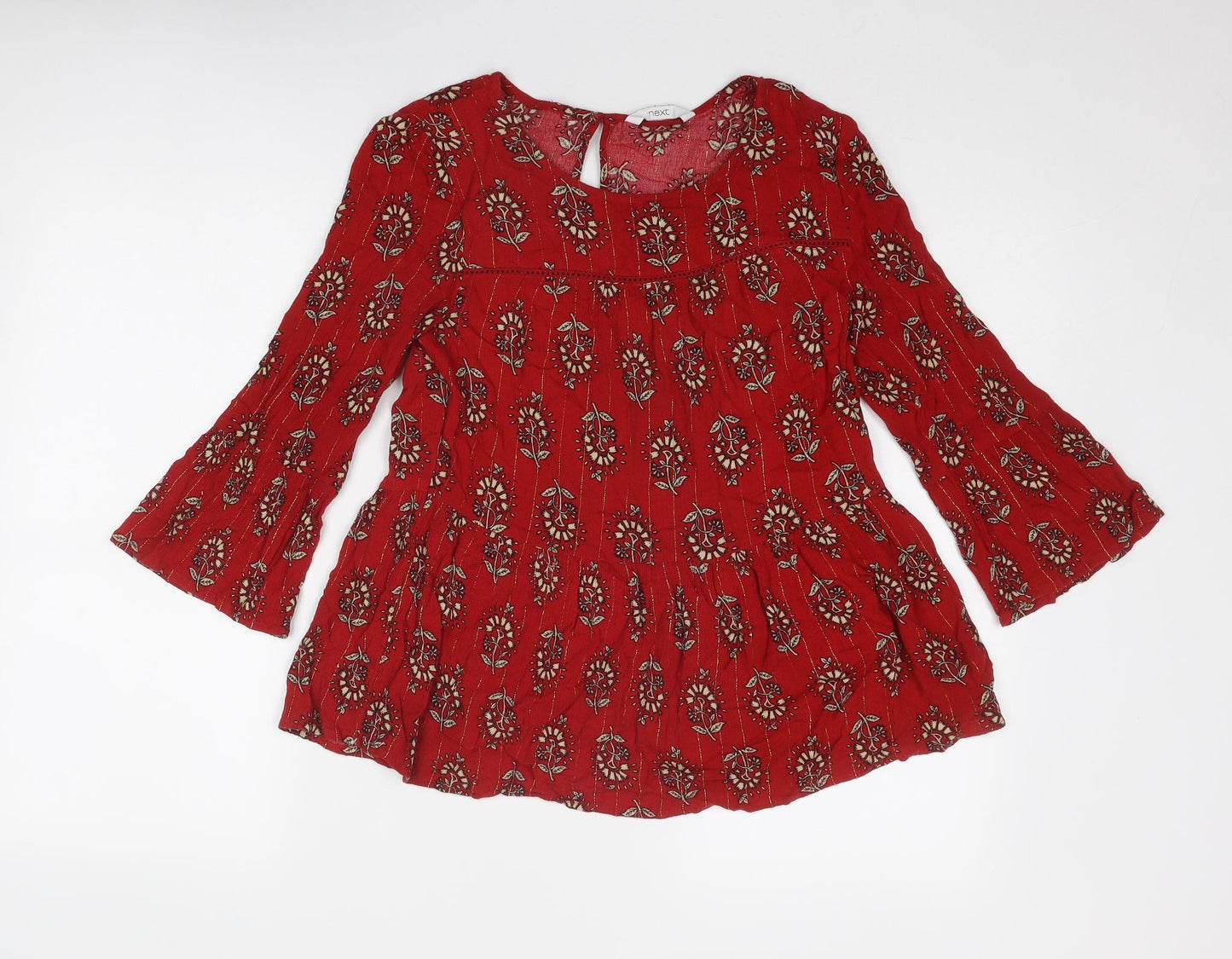 NEXT Womens Red Geometric Viscose Basic Blouse Size 6 Boat Neck - Peplum