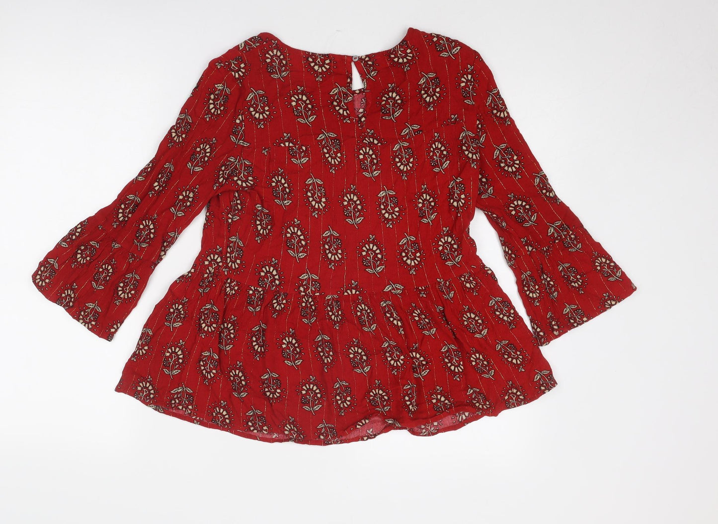 NEXT Womens Red Geometric Viscose Basic Blouse Size 6 Boat Neck - Peplum