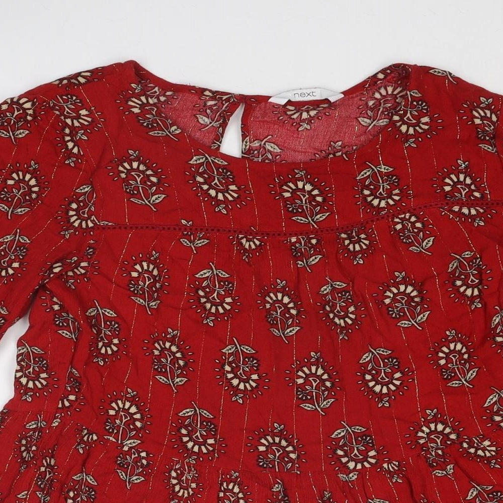 NEXT Womens Red Geometric Viscose Basic Blouse Size 6 Boat Neck - Peplum