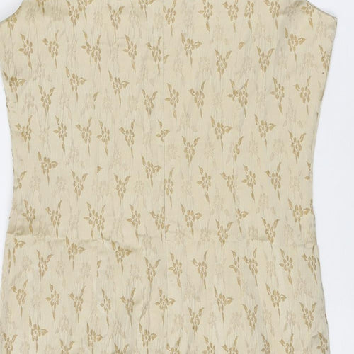 BHS Womens Beige Floral Polyester A-Line Size 16 V-Neck Zip