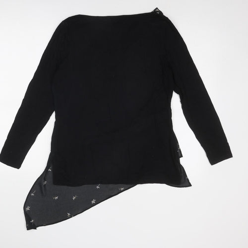 Mint Velvet Womens Black Floral Viscose Basic Blouse Size 14 Boat Neck - Asymmetric