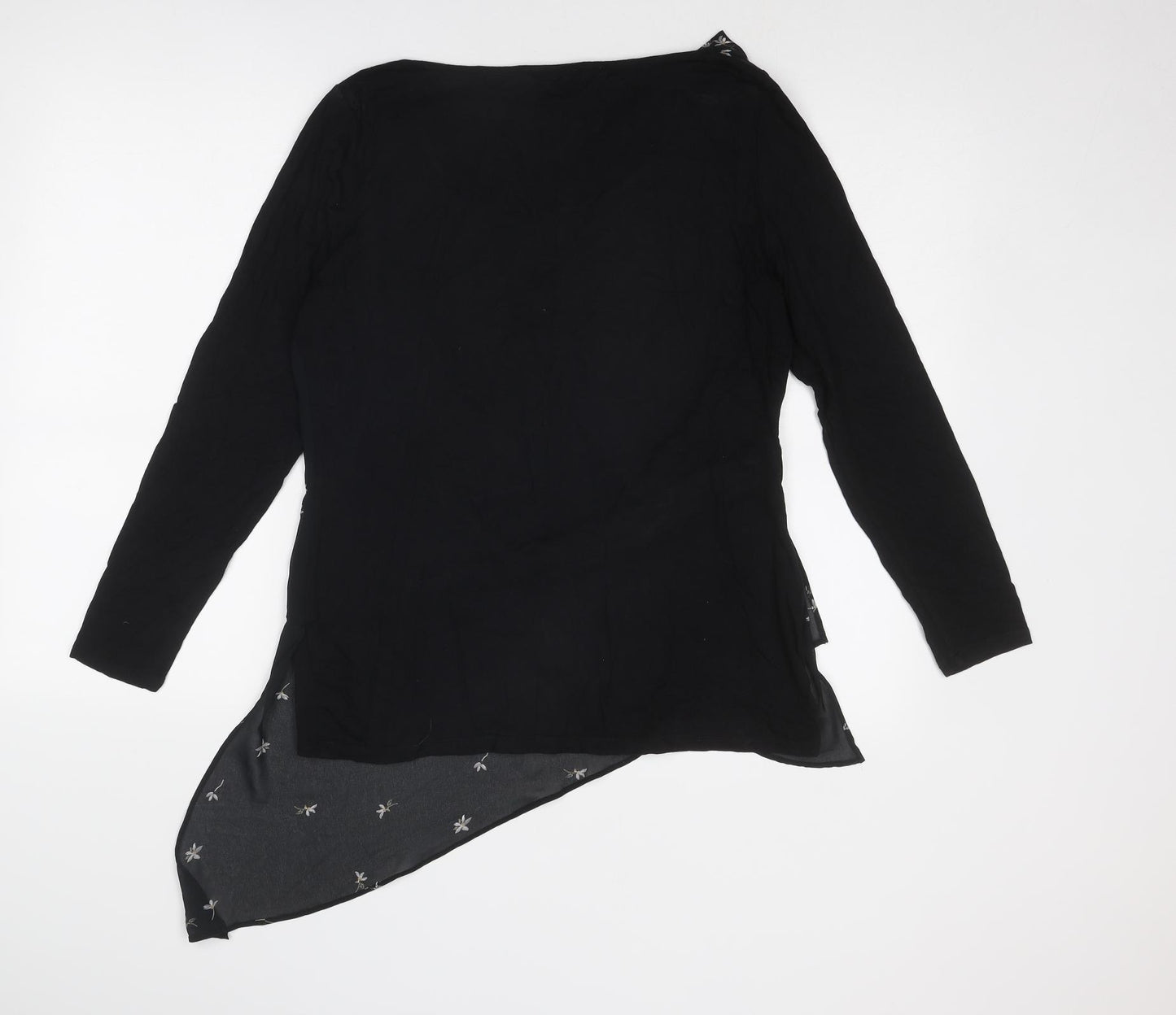 Mint Velvet Womens Black Floral Viscose Basic Blouse Size 14 Boat Neck - Asymmetric