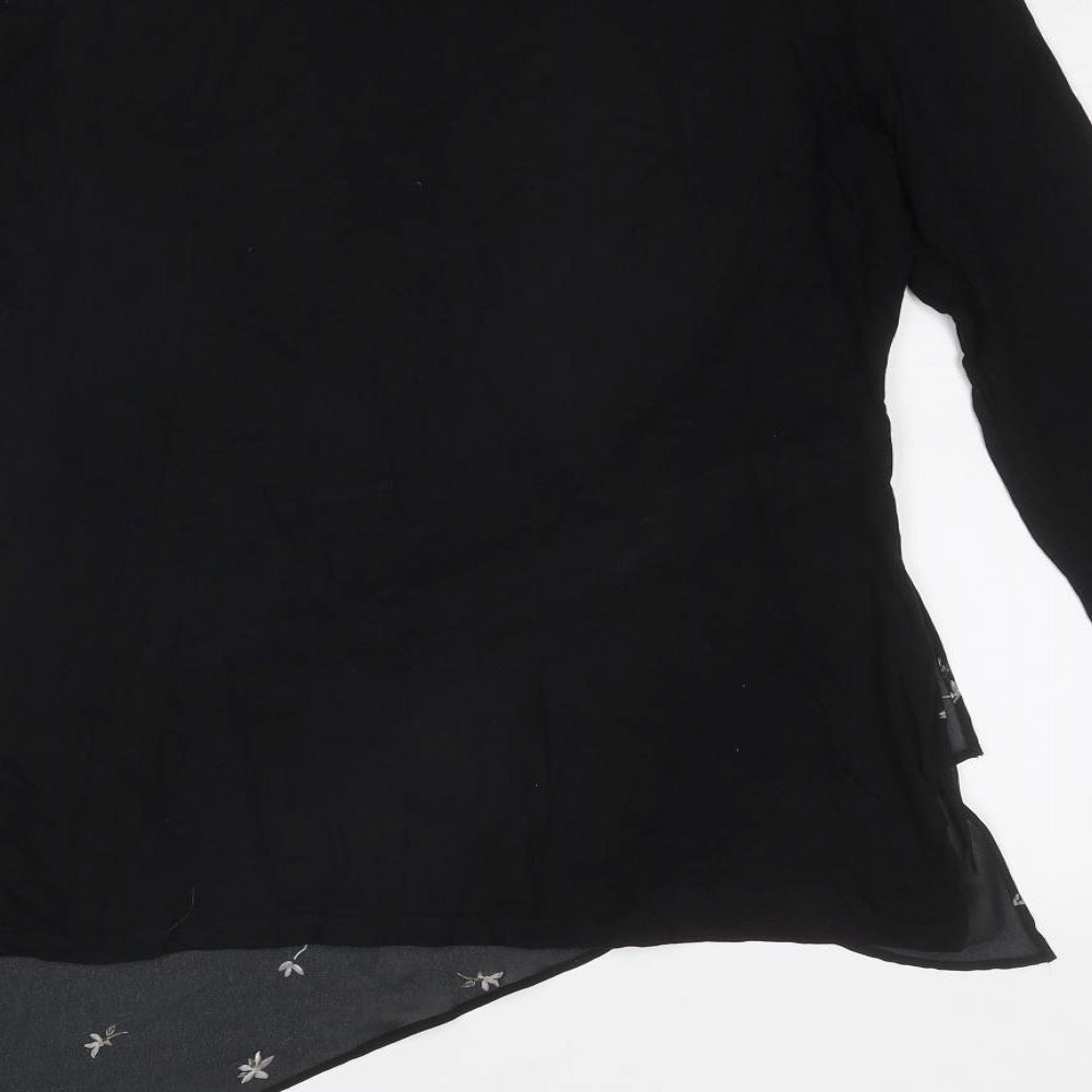 Mint Velvet Womens Black Floral Viscose Basic Blouse Size 14 Boat Neck - Asymmetric