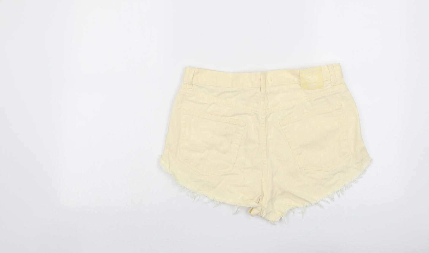 Pull&Bear Womens Yellow Cotton Hot Pants Shorts Size 12 L3 in Regular Button - Frayed Hem