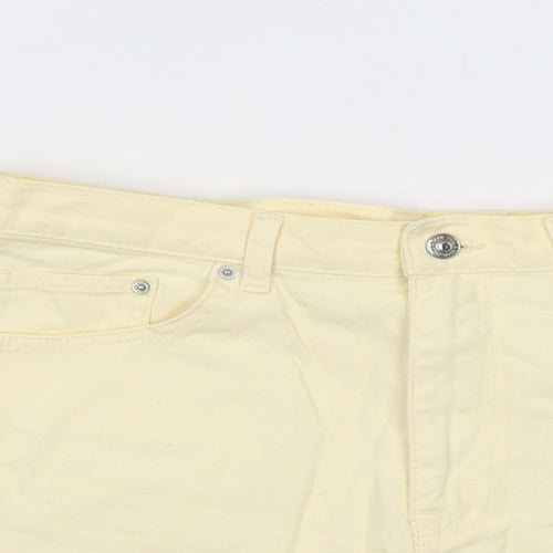 Pull&Bear Womens Yellow Cotton Hot Pants Shorts Size 12 L3 in Regular Button - Frayed Hem