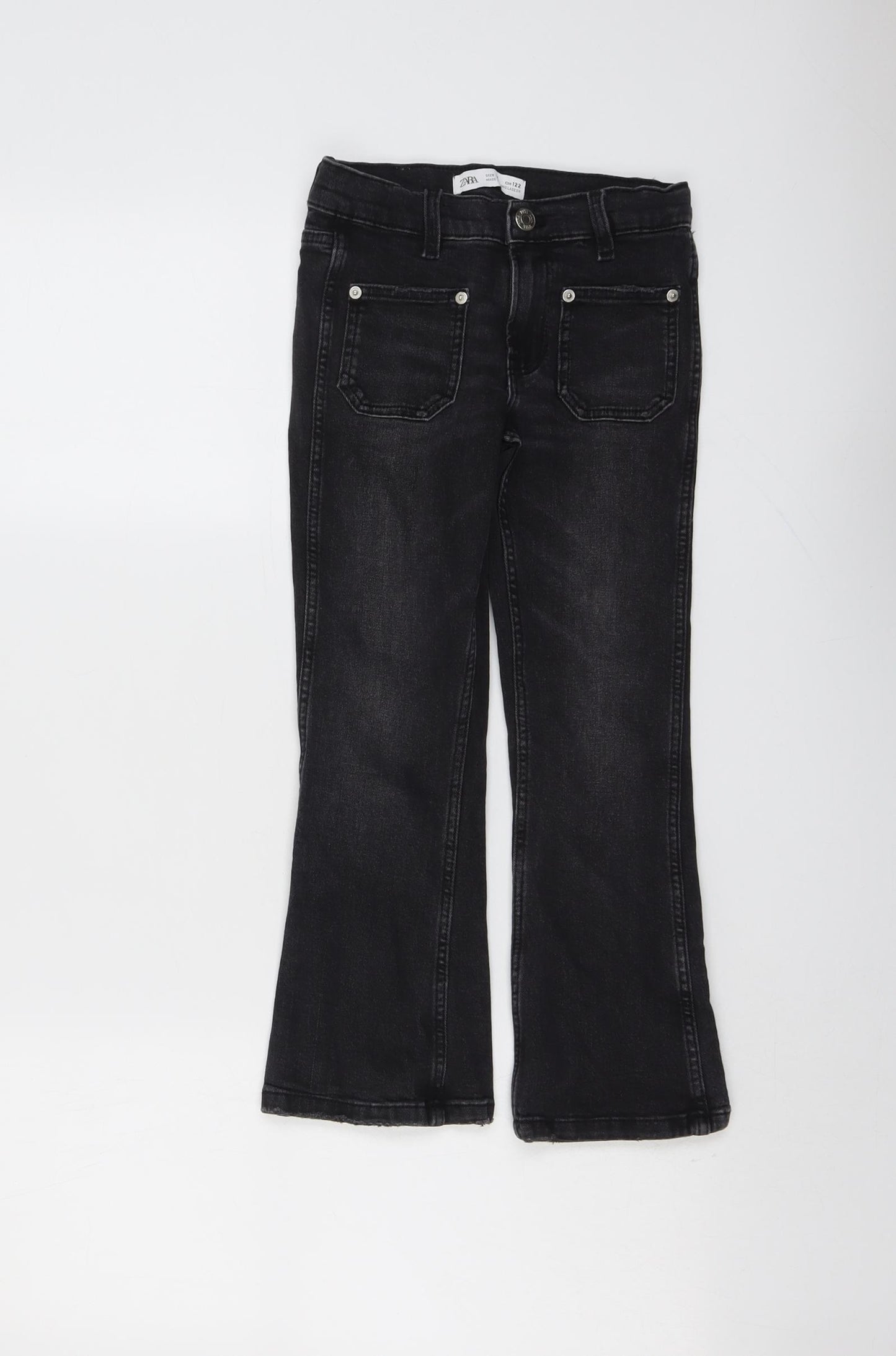 Zara Girls Black Cotton Bootcut Jeans Size 7 Years Regular Button