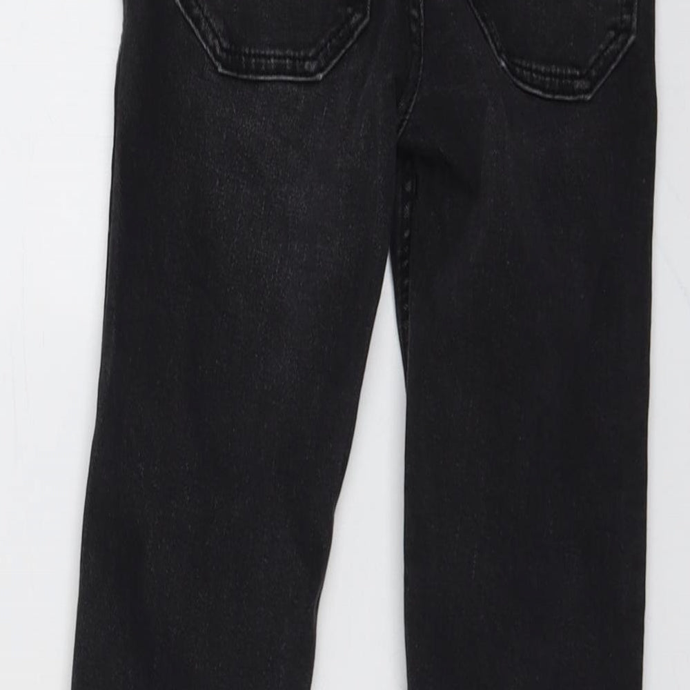 Zara Girls Black Cotton Bootcut Jeans Size 7 Years Regular Button