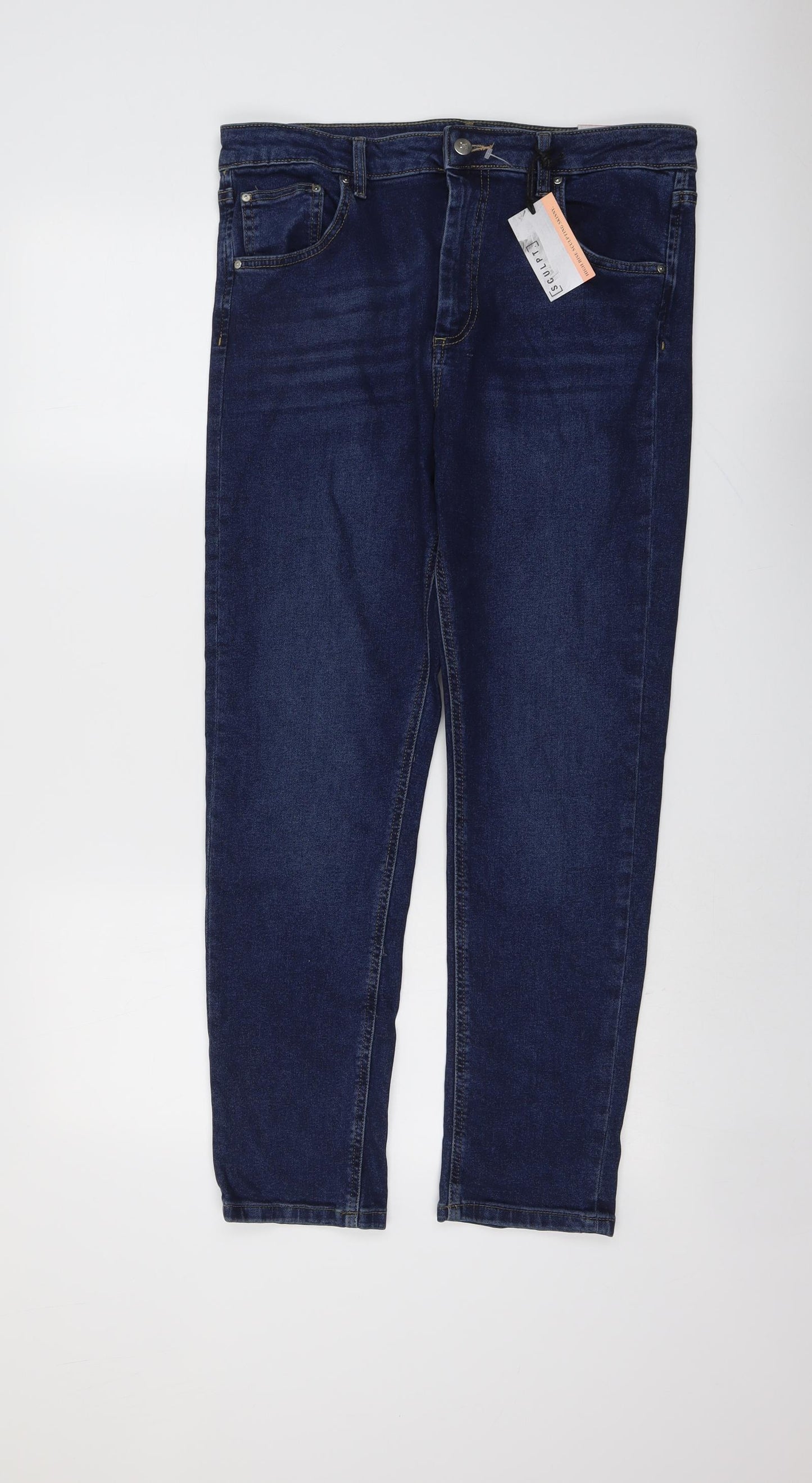 Warehouse Womens Blue Cotton Straight Jeans Size 14 L30 in Regular Button