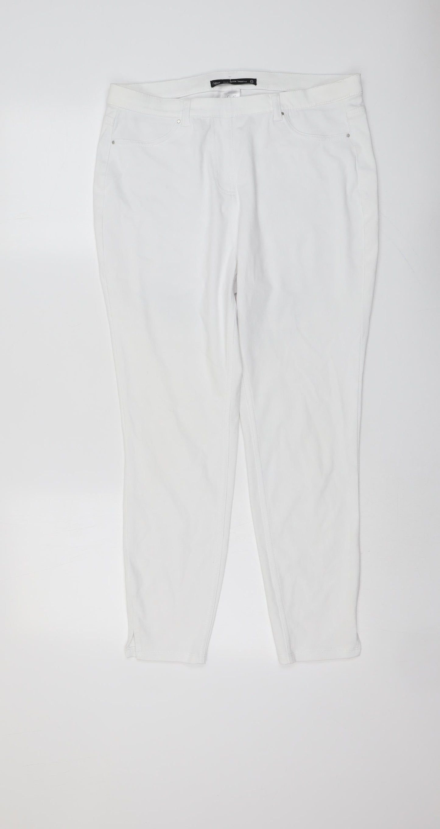 NEXT Womens White Cotton Jegging Jeans Size 14 L25 in Regular Button