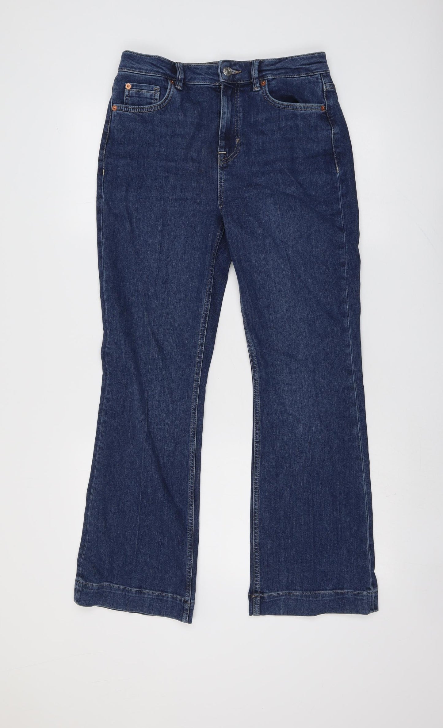 Marks and Spencer Womens Blue Cotton Bootcut Jeans Size 12 L29 in Regular Button