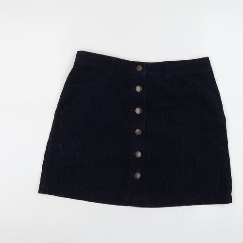Miss Selfridge Womens Blue Cotton A-Line Skirt Size 10 Button