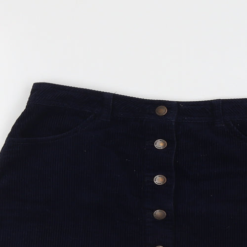 Miss Selfridge Womens Blue Cotton A-Line Skirt Size 10 Button