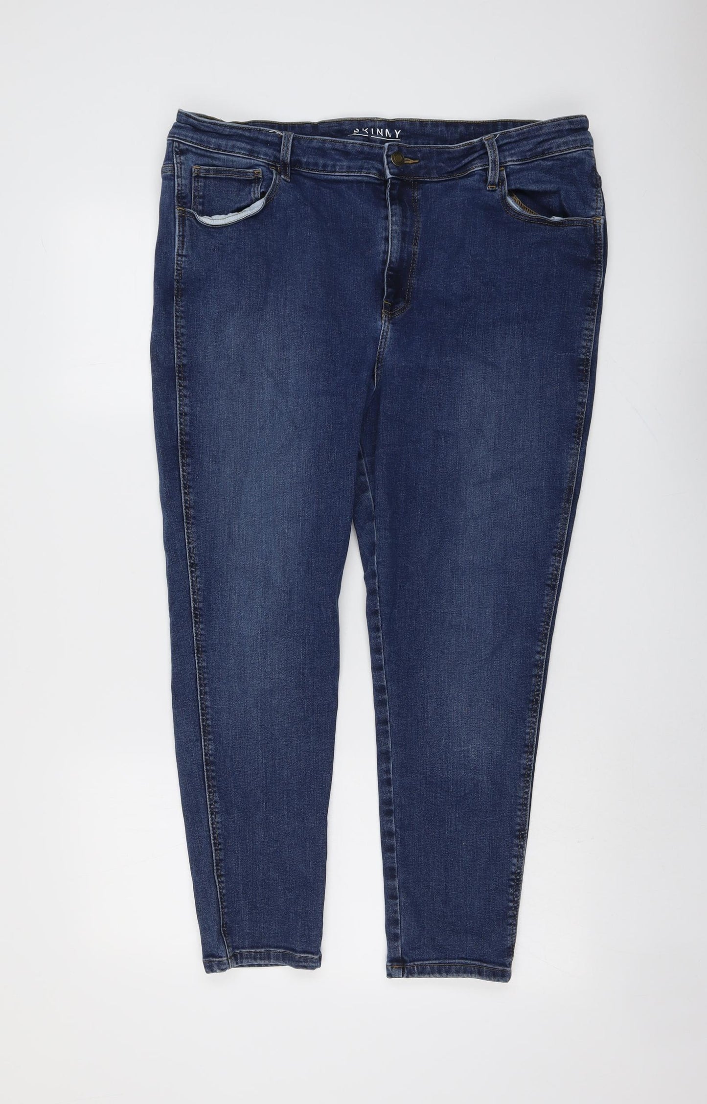 Marks and Spencer Womens Blue Cotton Skinny Jeans Size 20 L25 in Regular Button