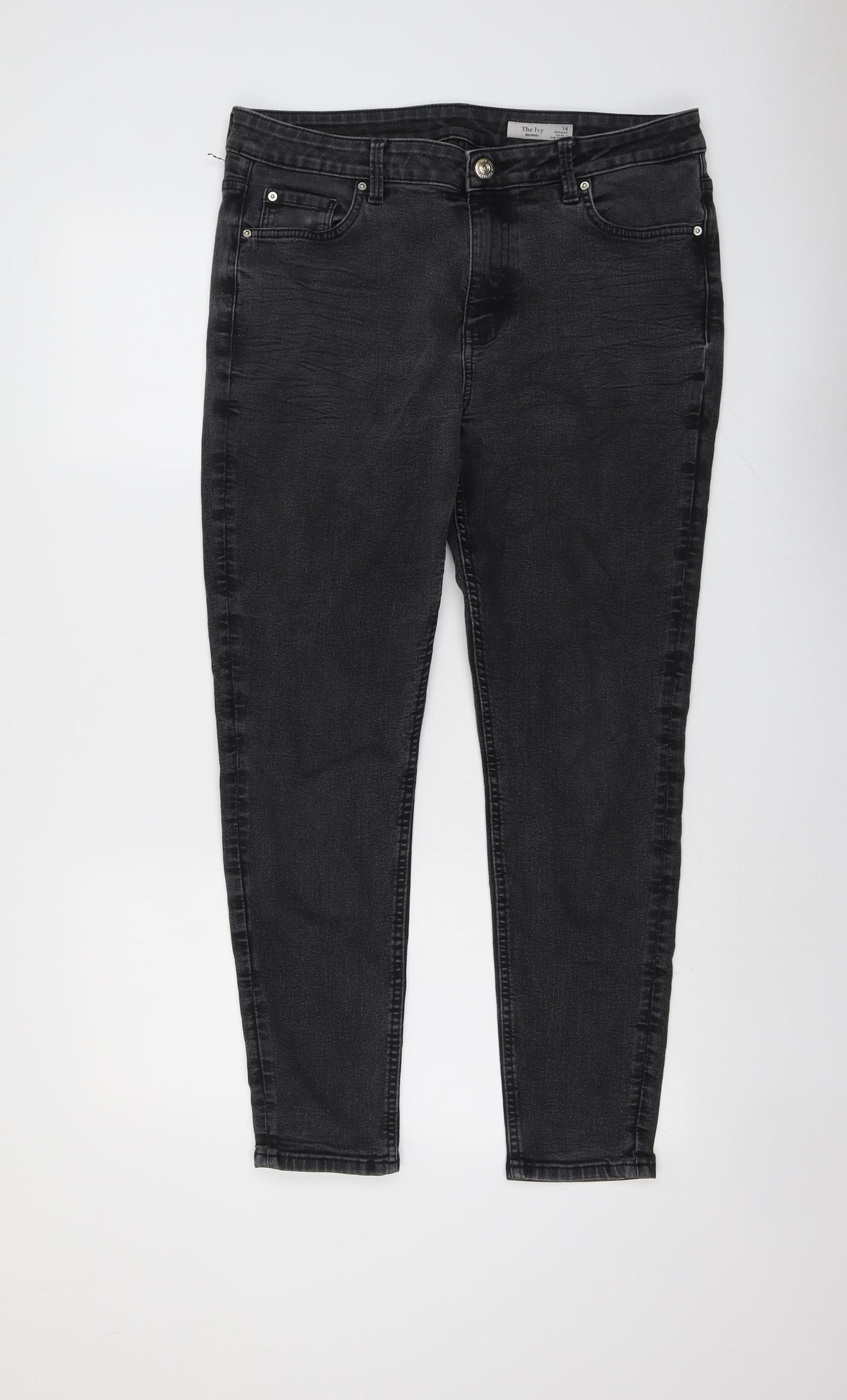 Marks and Spencer Womens Grey Cotton Skinny Jeans Size 16 L28 in Regular Button