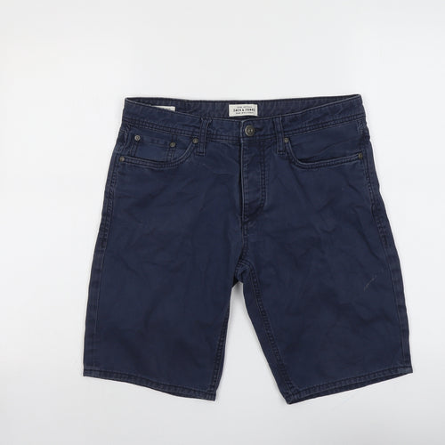 JACK & JONES Mens Blue Cotton Chino Shorts Size M L11 in Regular Button