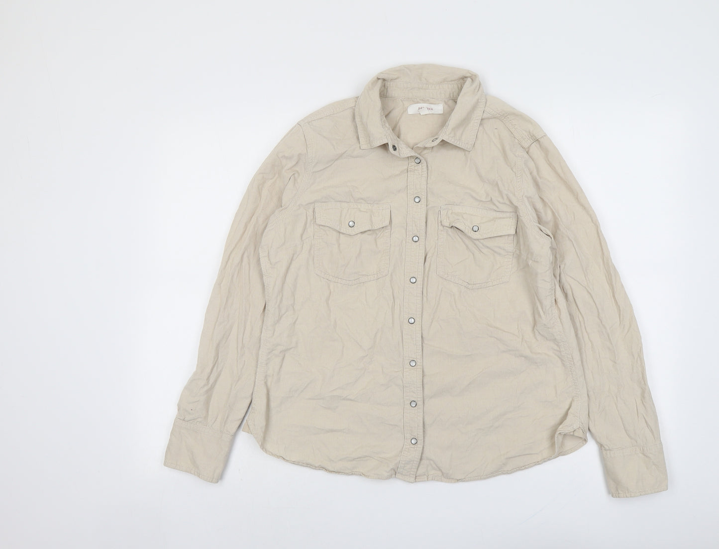 Per Una Womens Beige Cotton Basic Button-Up Size 14 Collared