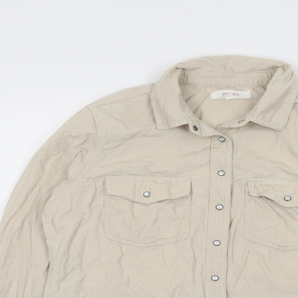 Per Una Womens Beige Cotton Basic Button-Up Size 14 Collared