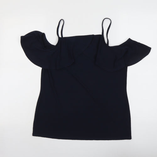 Dorothy Perkins Womens Blue Polyester Basic Blouse Size 12 Square Neck - Cold Shoulder Detail