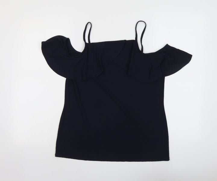Dorothy Perkins Womens Blue Polyester Basic Blouse Size 12 Square Neck - Cold Shoulder Detail