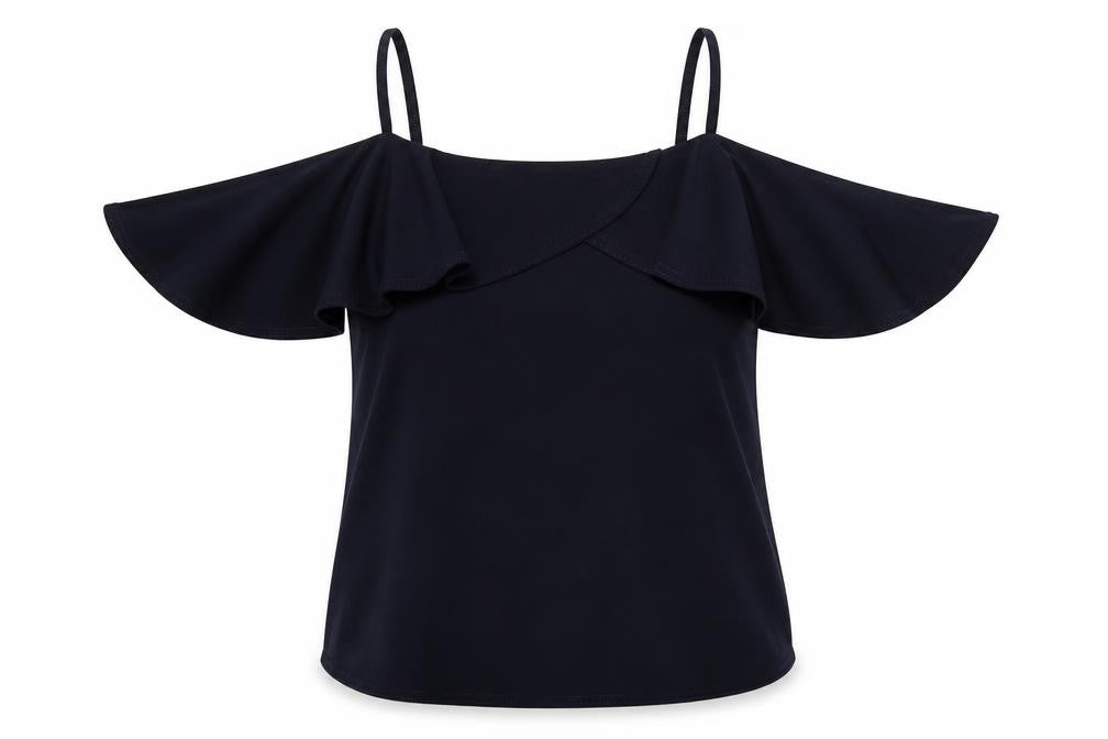 Front view of Dorothy Perkins women’s blue polyester basic blouse, size UK 12, square neck - cold shoulder detail