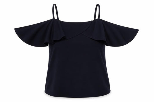 Front view of Dorothy Perkins women’s blue polyester basic blouse, size UK 12, square neck - cold shoulder detail