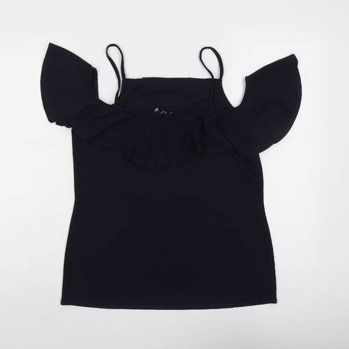 Dorothy Perkins Womens Blue Polyester Basic Blouse Size 12 Square Neck - Cold Shoulder Detail