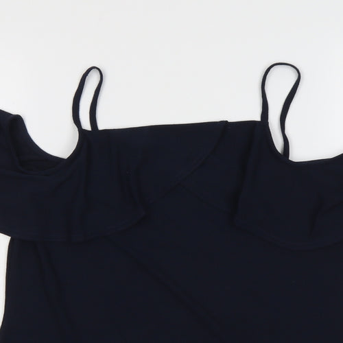 Dorothy Perkins Womens Blue Polyester Basic Blouse Size 12 Square Neck - Cold Shoulder Detail
