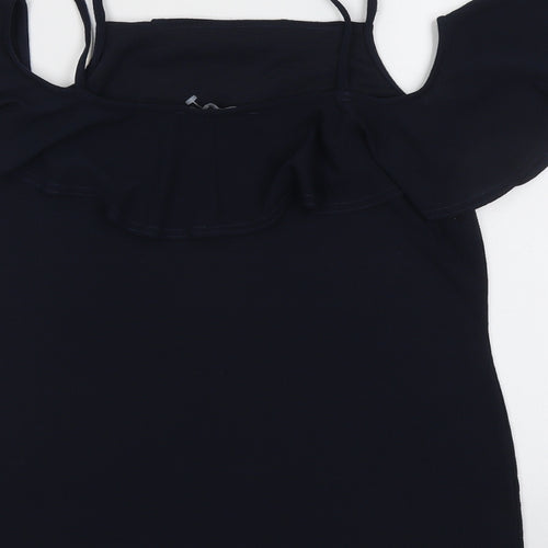 Dorothy Perkins Womens Blue Polyester Basic Blouse Size 12 Square Neck - Cold Shoulder Detail