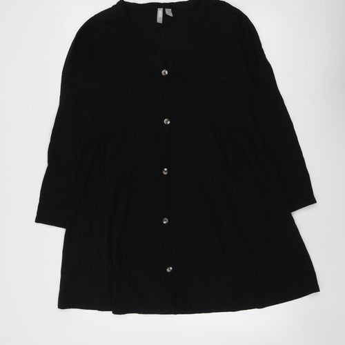 ASOS Womens Black Cotton A-Line Size 10 V-Neck Button