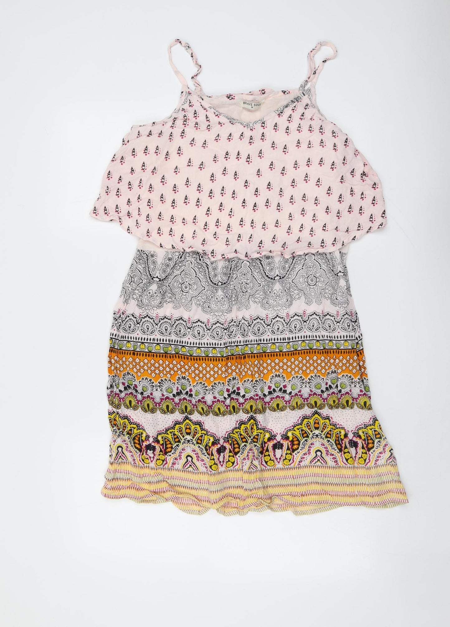 Brave Soul Womens Multicoloured Geometric Viscose Slip Dress Size M V-Neck Zip