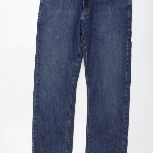 Marks and Spencer Mens Blue Cotton Straight Jeans Size 32 in L29 in Regular Button