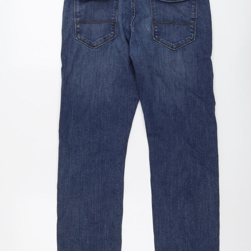 Marks and Spencer Mens Blue Cotton Straight Jeans Size 32 in L29 in Regular Button