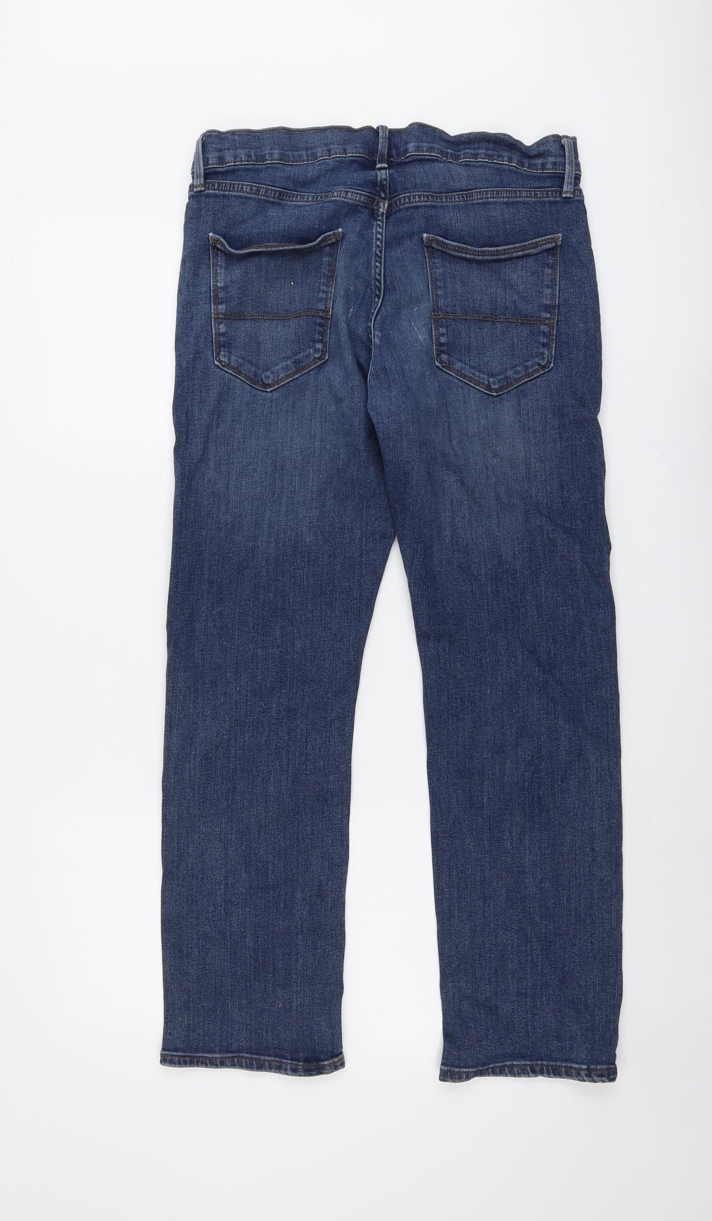 Marks and Spencer Mens Blue Cotton Straight Jeans Size 32 in L29 in Regular Button