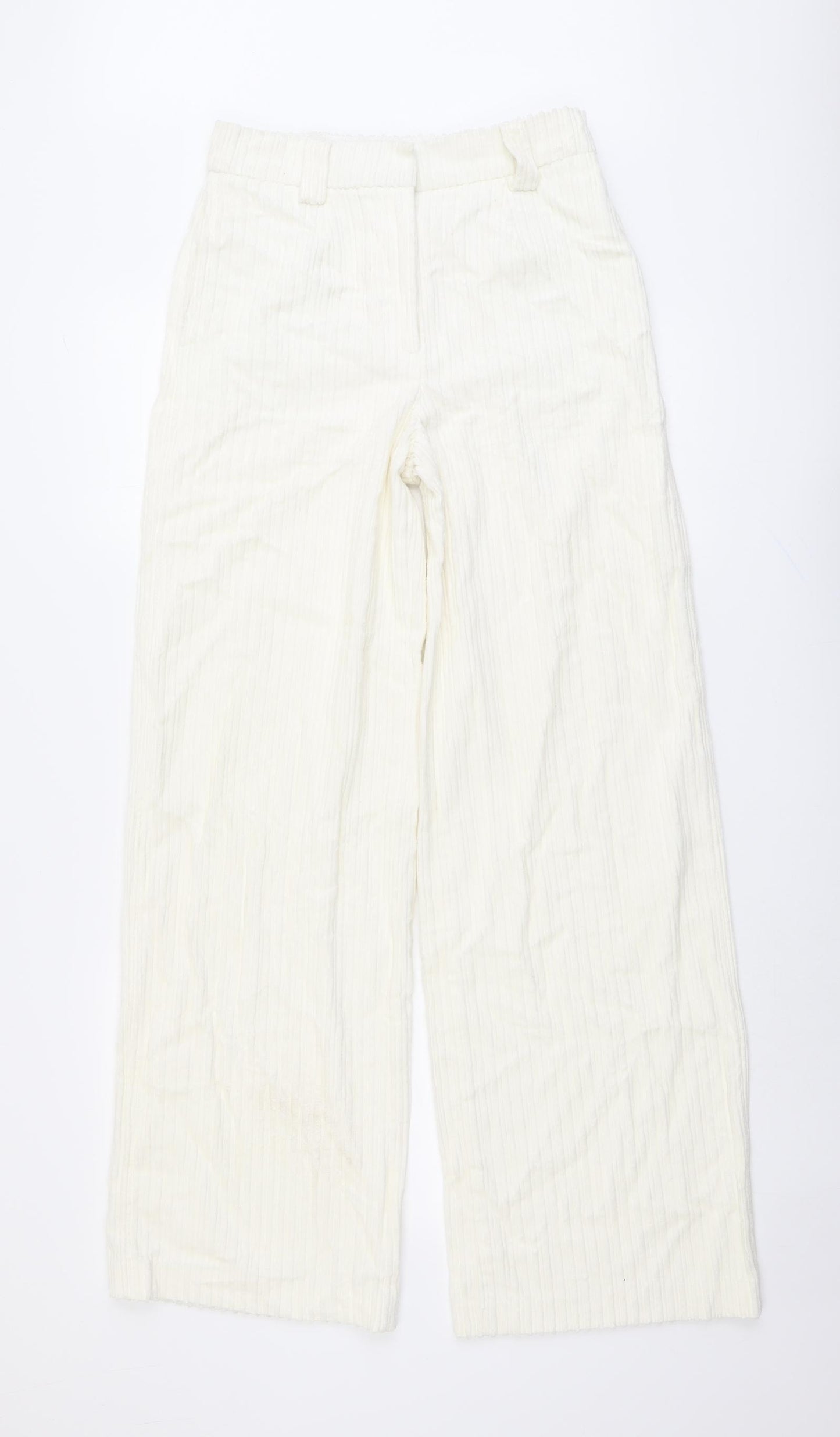 Marks and Spencer Womens Ivory Cotton Trousers Size 8 L33 in Regular Button