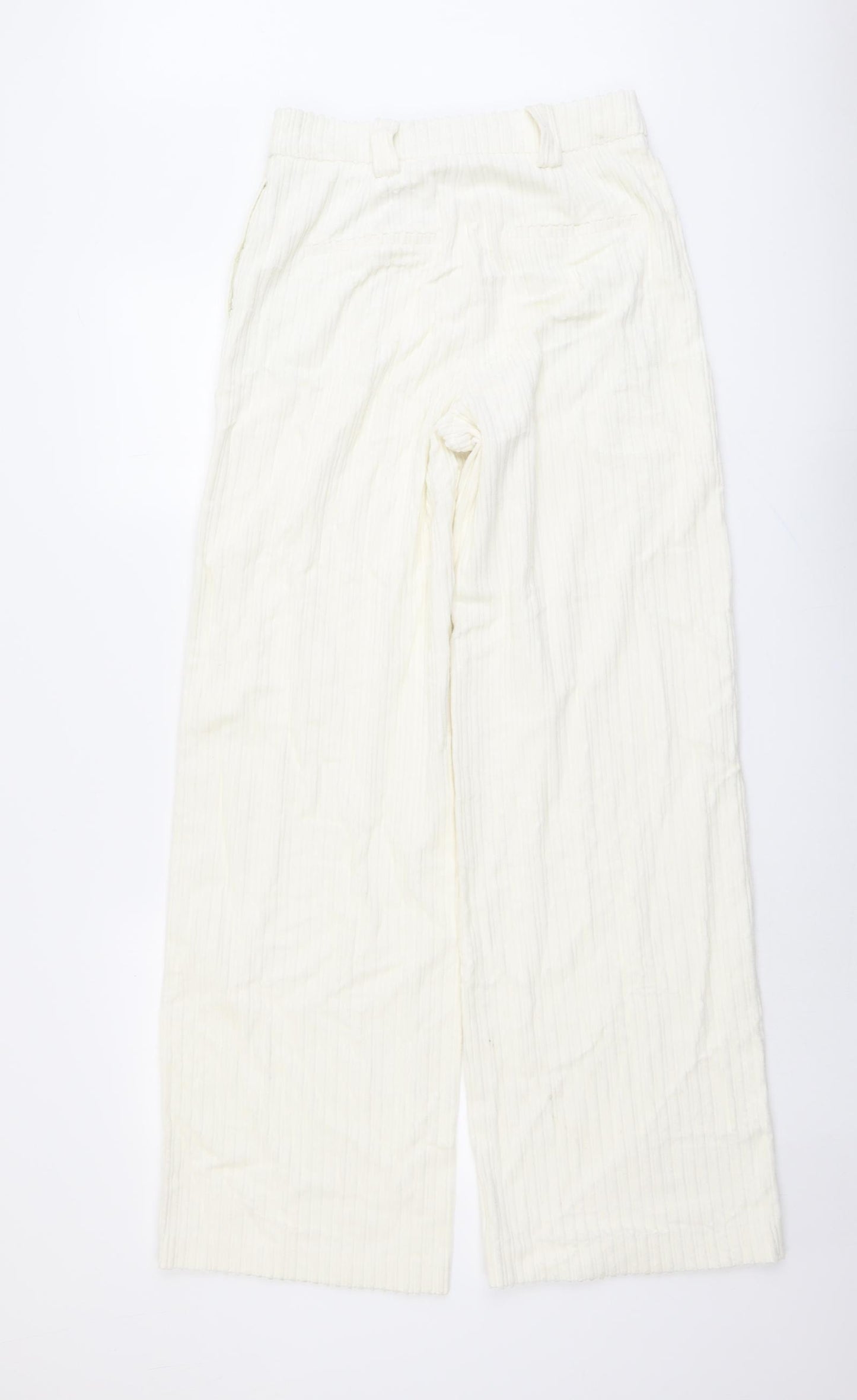 Marks and Spencer Womens Ivory Cotton Trousers Size 8 L33 in Regular Button