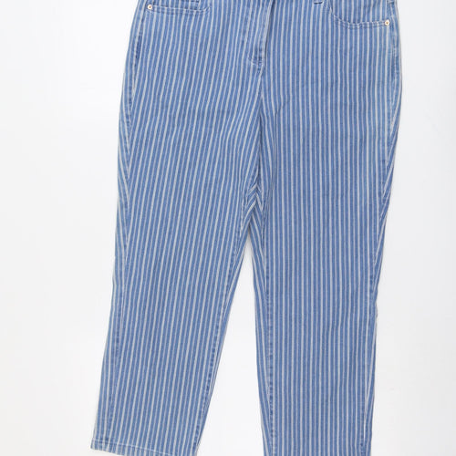 NEXT Womens Blue Striped Cotton Cropped Jeans Size 14 L24 in Regular Button