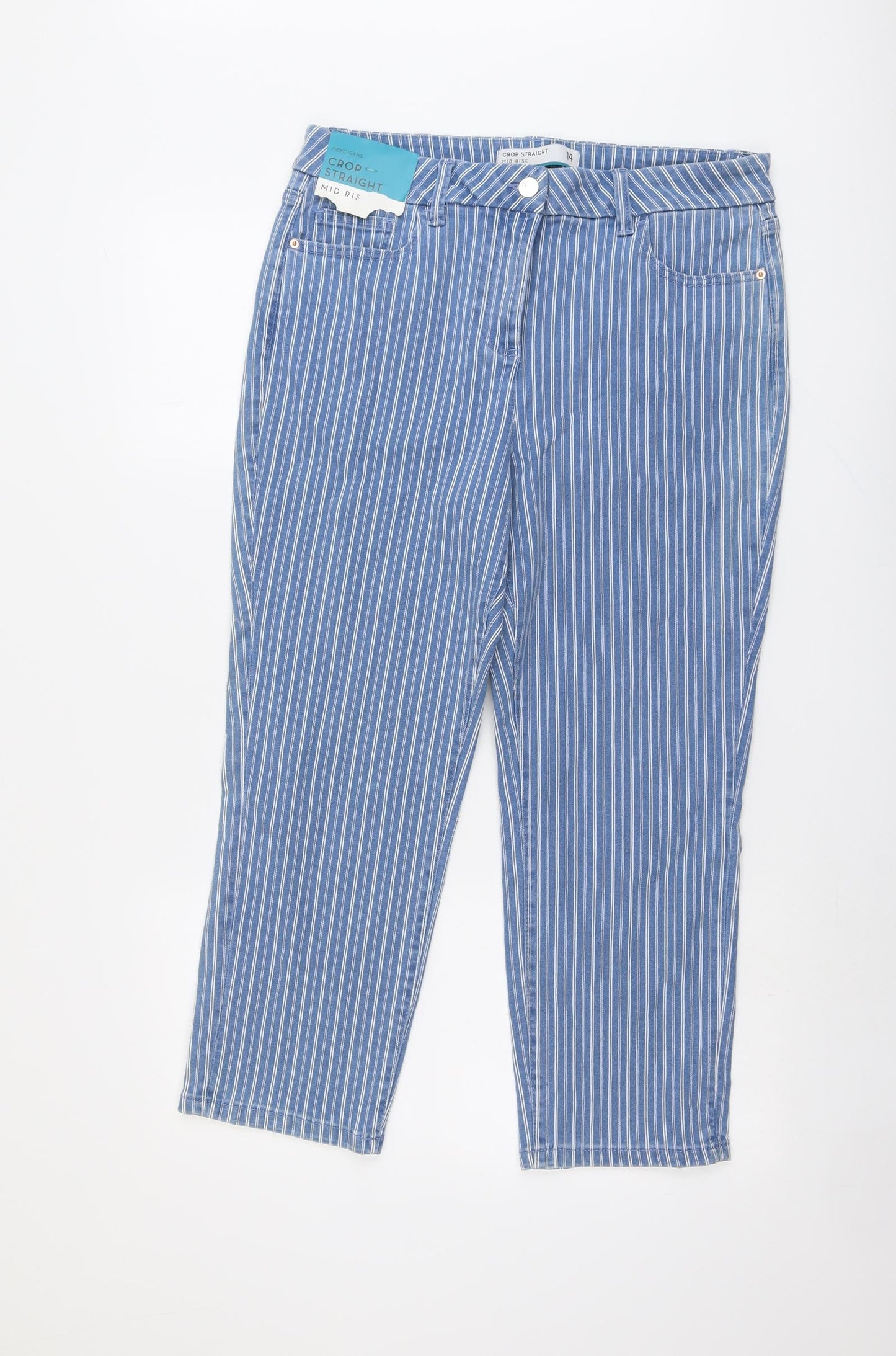 NEXT Womens Blue Striped Cotton Cropped Jeans Size 14 L24 in Regular Button