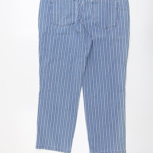 NEXT Womens Blue Striped Cotton Cropped Jeans Size 14 L24 in Regular Button