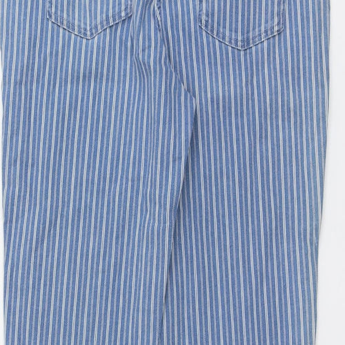 NEXT Womens Blue Striped Cotton Cropped Jeans Size 14 L24 in Regular Button