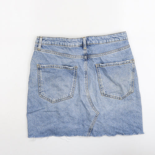 Zara Womens Blue Cotton A-Line Skirt Size M Button