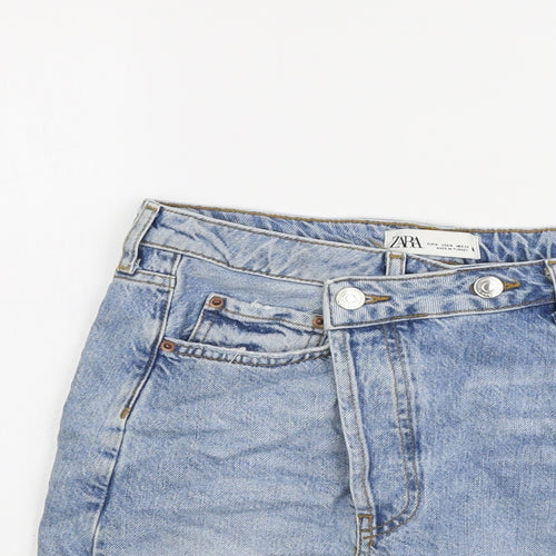 Zara Womens Blue Cotton A-Line Skirt Size M Button