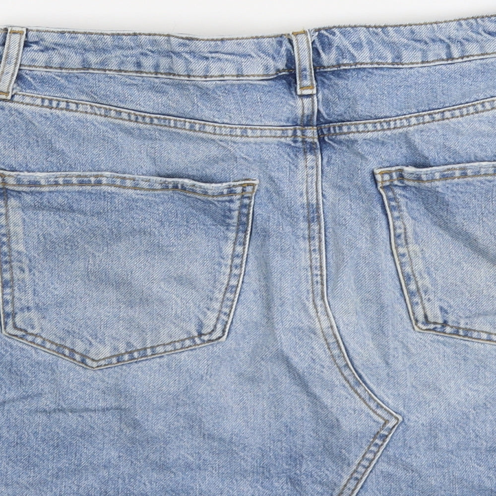 Zara Womens Blue Cotton A-Line Skirt Size M Button