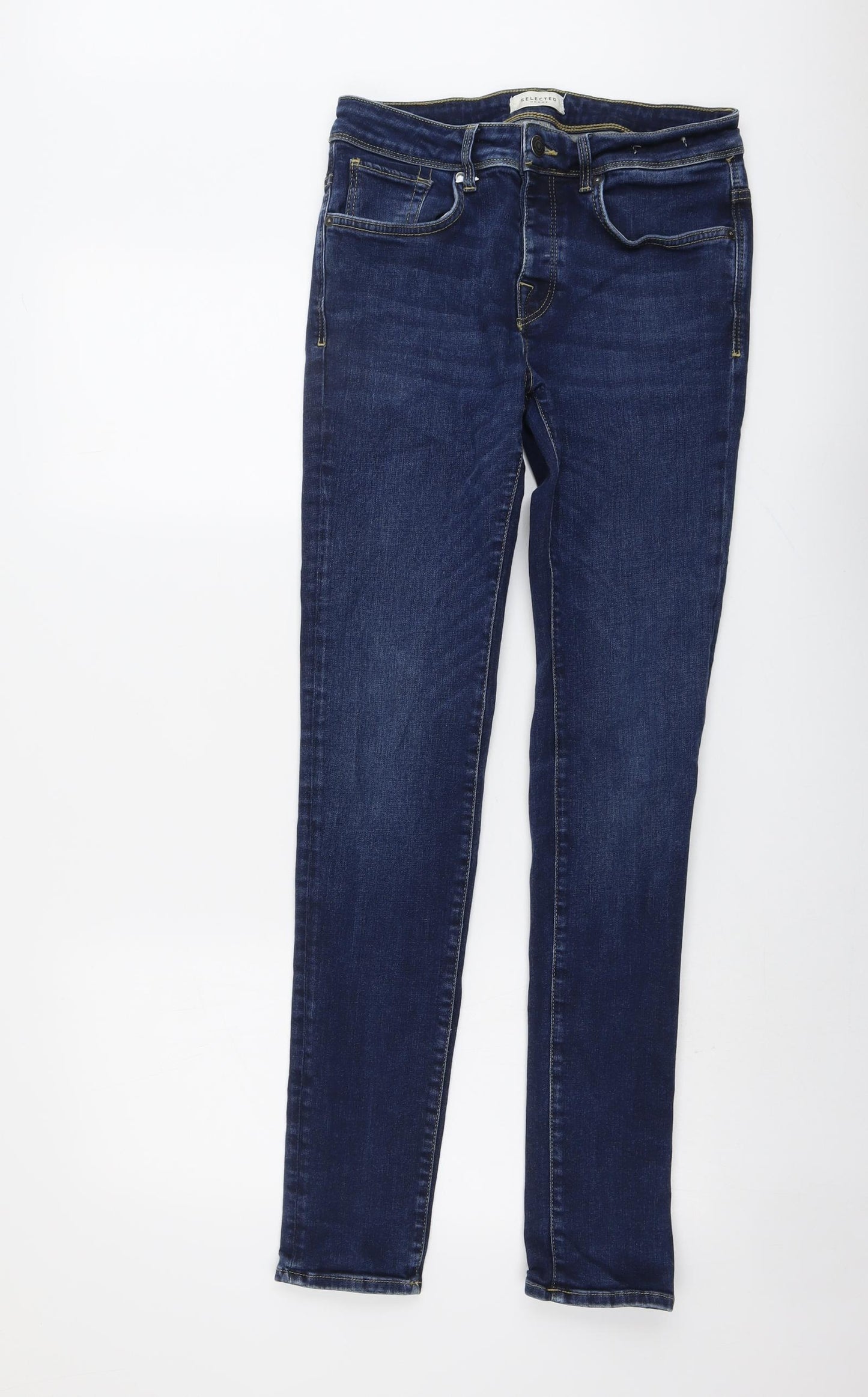 Selected Mens Blue Cotton Skinny Jeans Size 30 in L34 in Regular Button