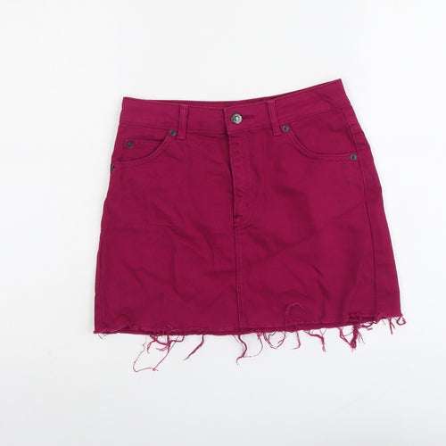 Topshop Womens Purple Cotton Mini Skirt Size 6 Button