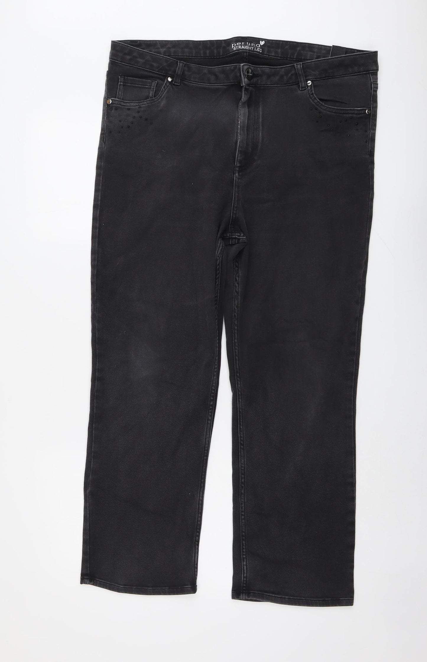 Per Una Womens Grey Cotton Straight Jeans Size 18 L26 in Regular Button