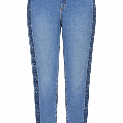 Per Una Womens Blue Cotton Skinny Jeans Size 14 L27 in Regular Button